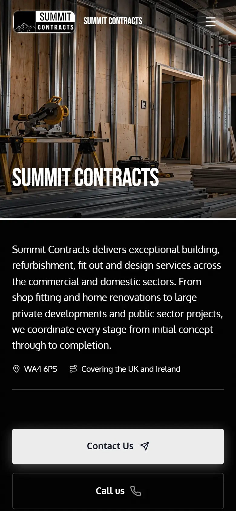 The Summit Contracts homepage on a phone